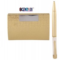 OkaeYa Gold Plated Office Set Corporate Gift Set Personalized Pen And Visiting Card Holder (15.5 cm x 19 cm x 3 cm,Gold, Pack of 2)